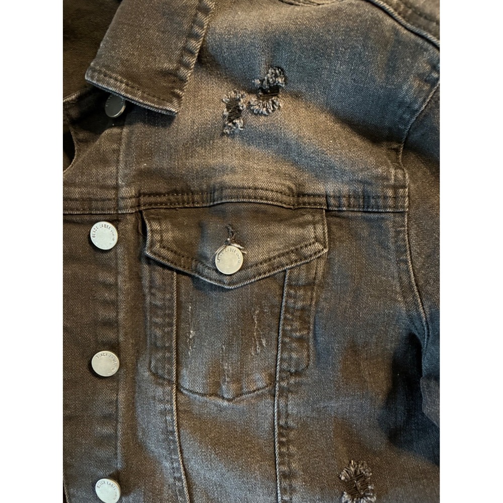Black Label by First Toe Distressed Denim Jacket Faded Black Trucker S - Picture 3 of 5
